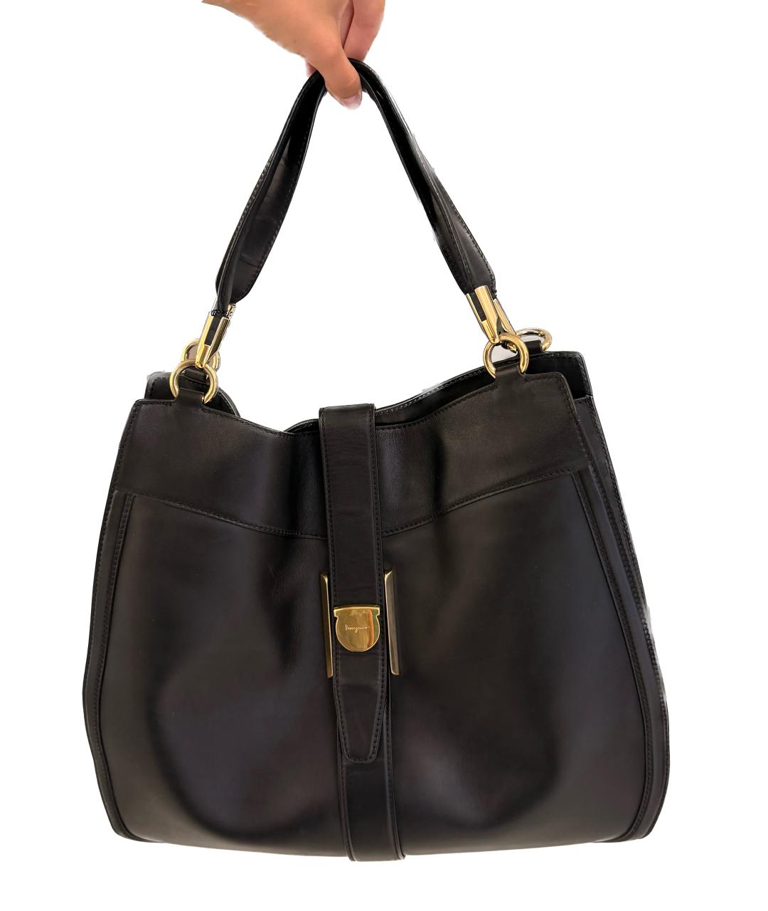 FERRAGAMO Черная кожаная сумка тоут, фото 3