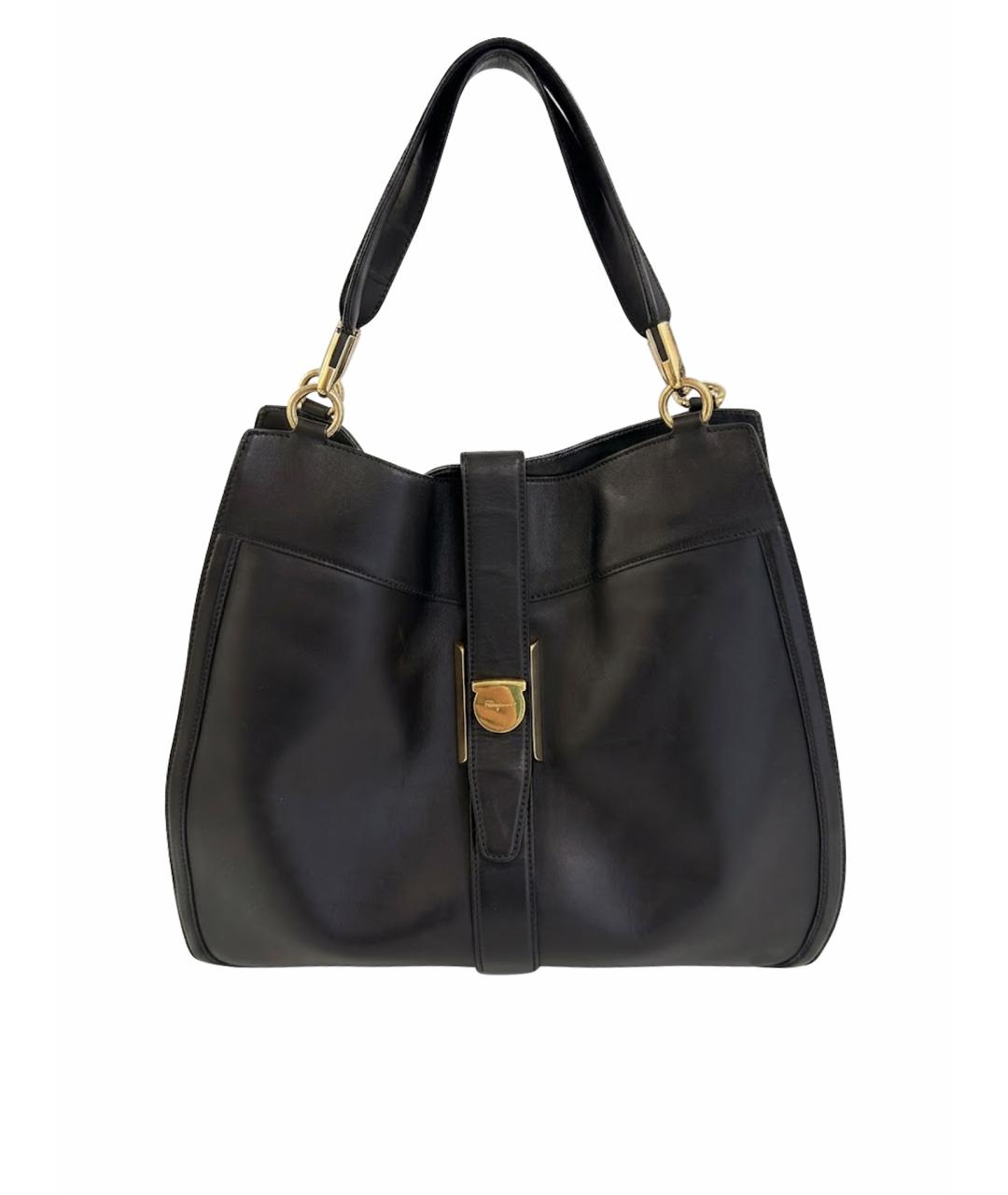 FERRAGAMO Черная кожаная сумка тоут, фото 1