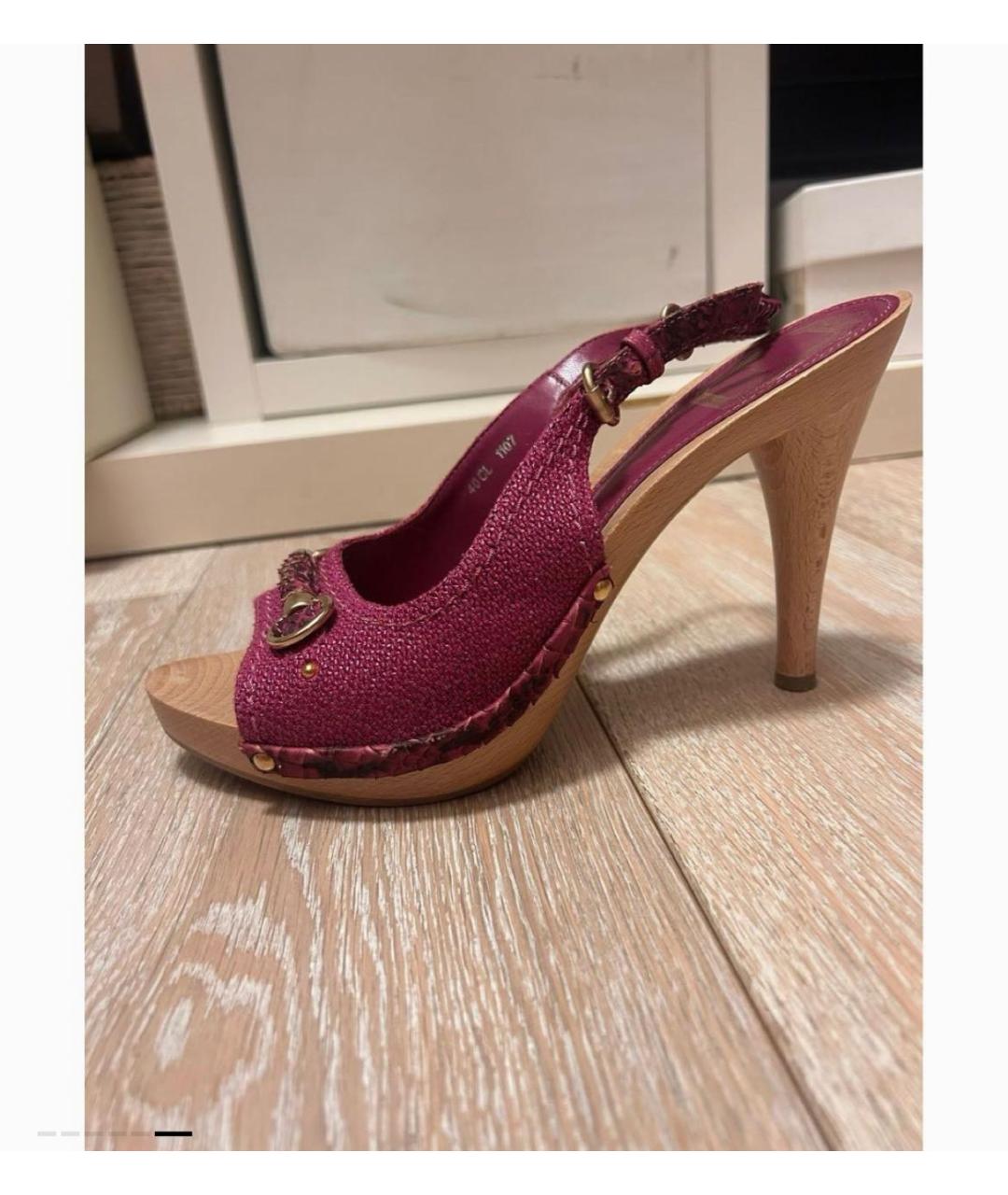 CHRISTIAN DIOR Бордовые текстильные босоножки, фото 4