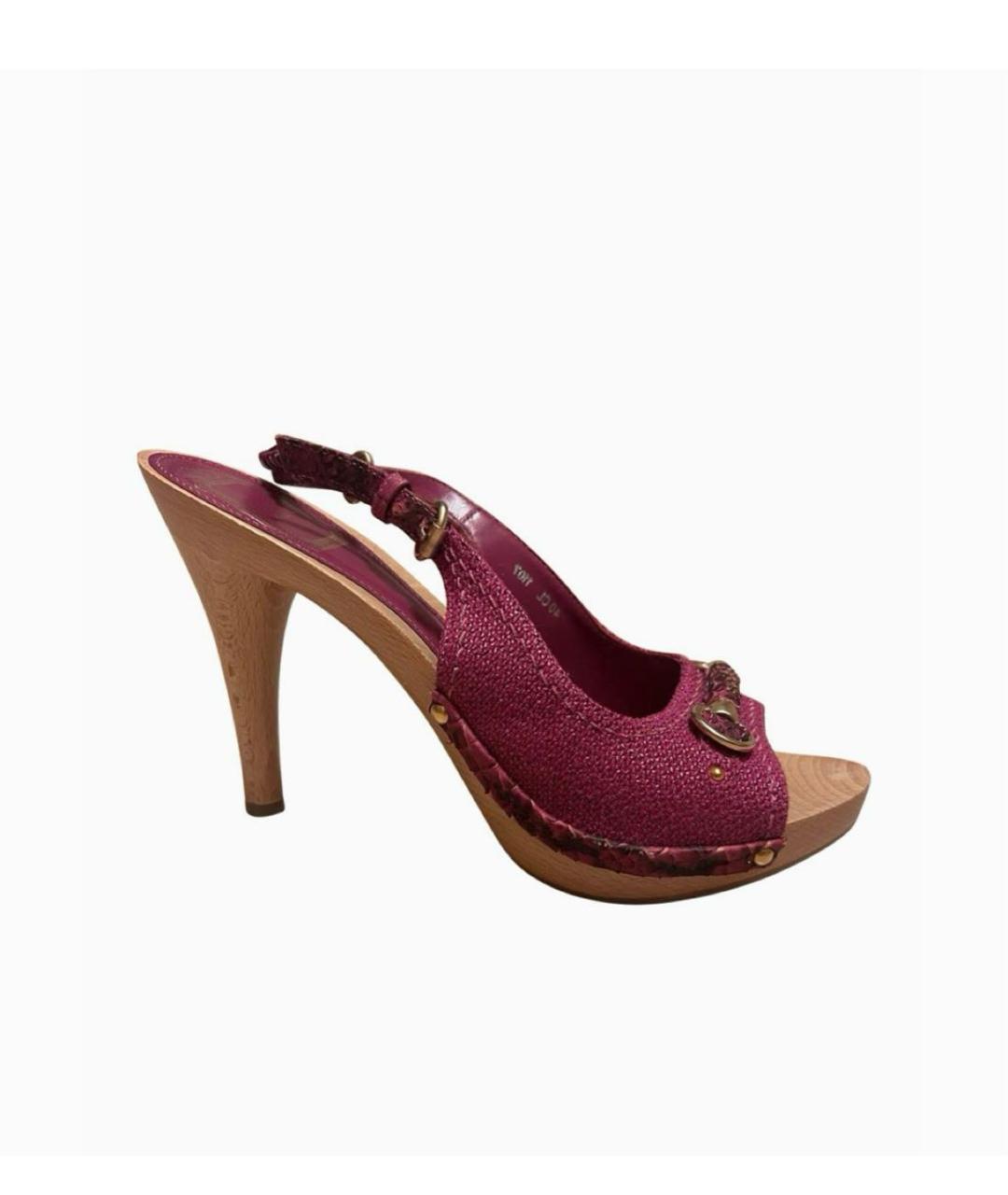 CHRISTIAN DIOR Бордовые текстильные босоножки, фото 5