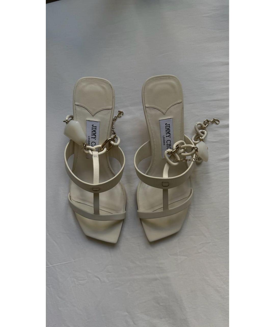 JIMMY CHOO Белые кожаные босоножки, фото 2