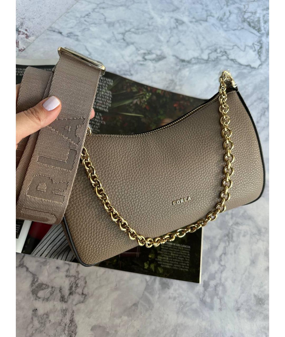FURLA Бежевая кожаная сумка через плечо, фото 3