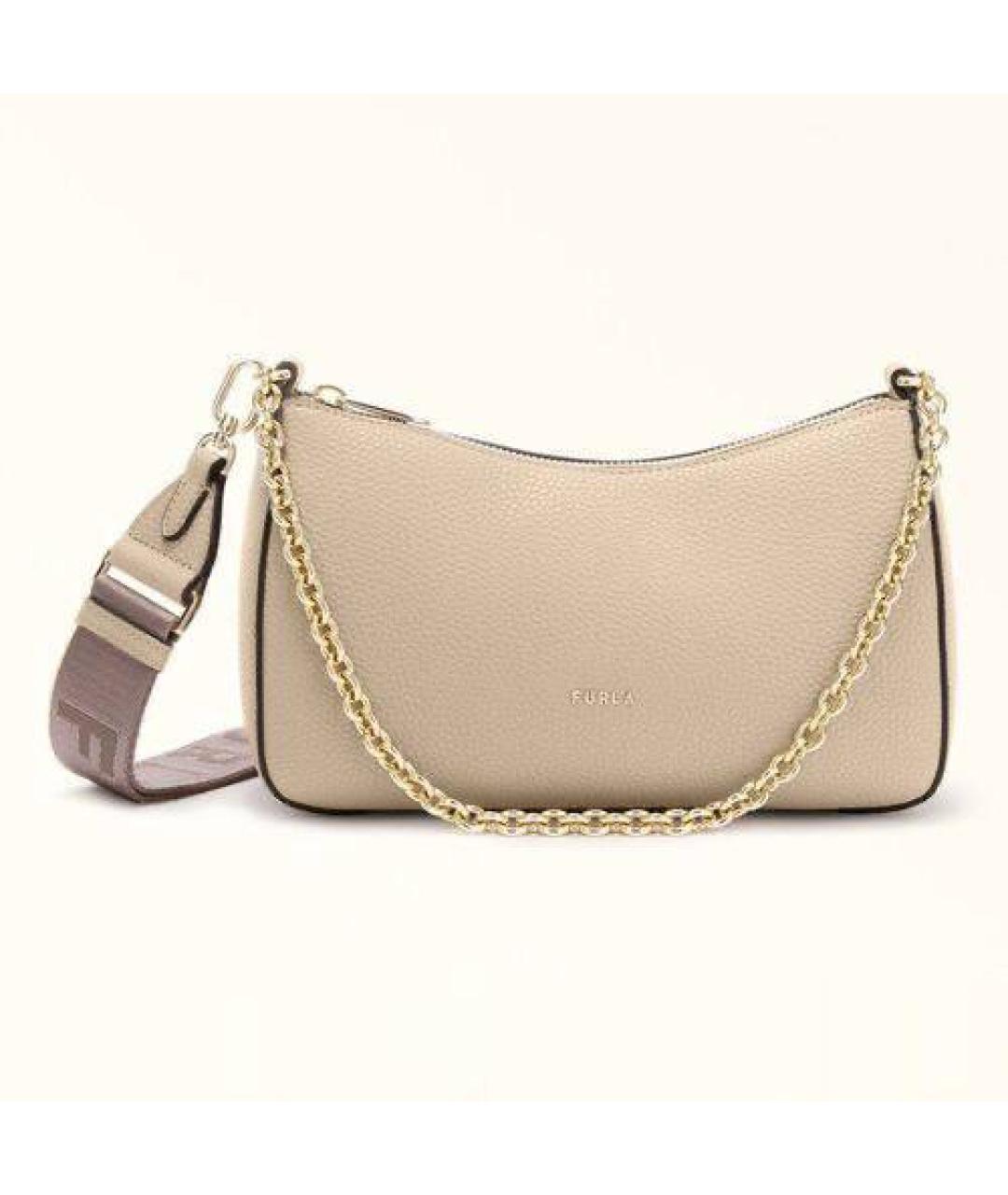 FURLA Бежевая кожаная сумка через плечо, фото 6