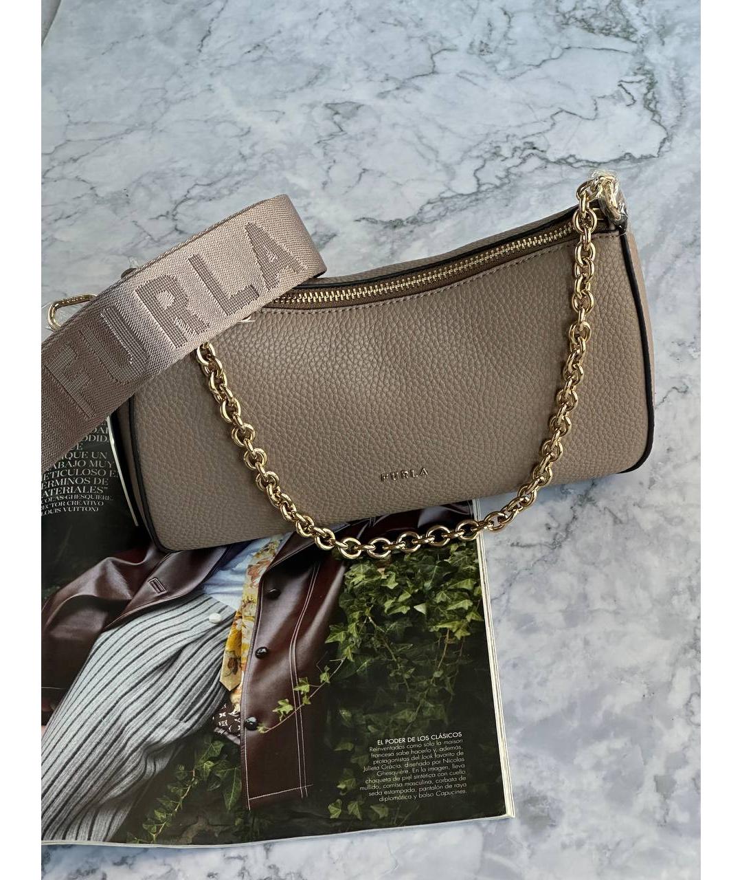 FURLA Бежевая кожаная сумка через плечо, фото 2