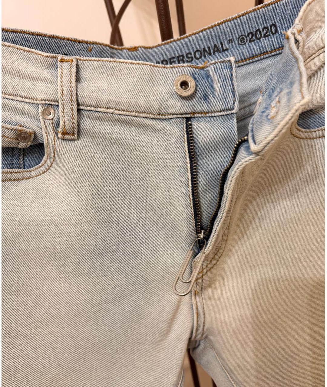 OFF-WHITE Голубые хлопко-эластановые джинсы слим, фото 3