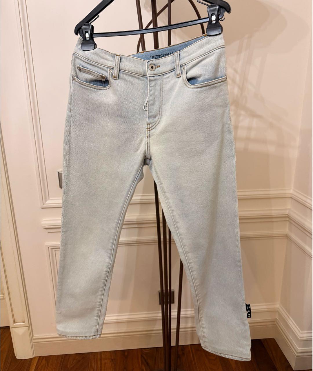 OFF-WHITE Голубые хлопко-эластановые джинсы слим, фото 9