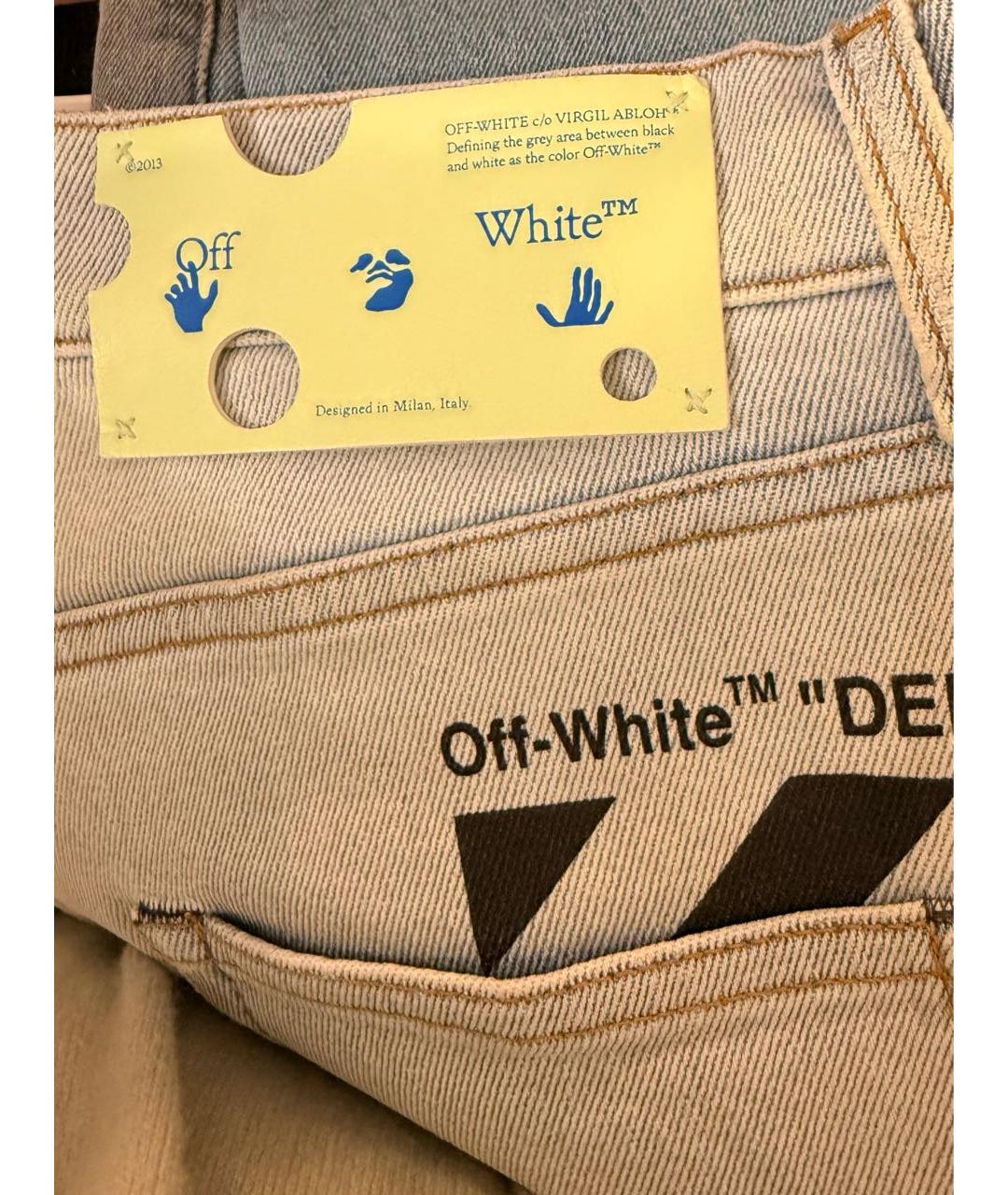 OFF-WHITE Голубые хлопко-эластановые джинсы слим, фото 5