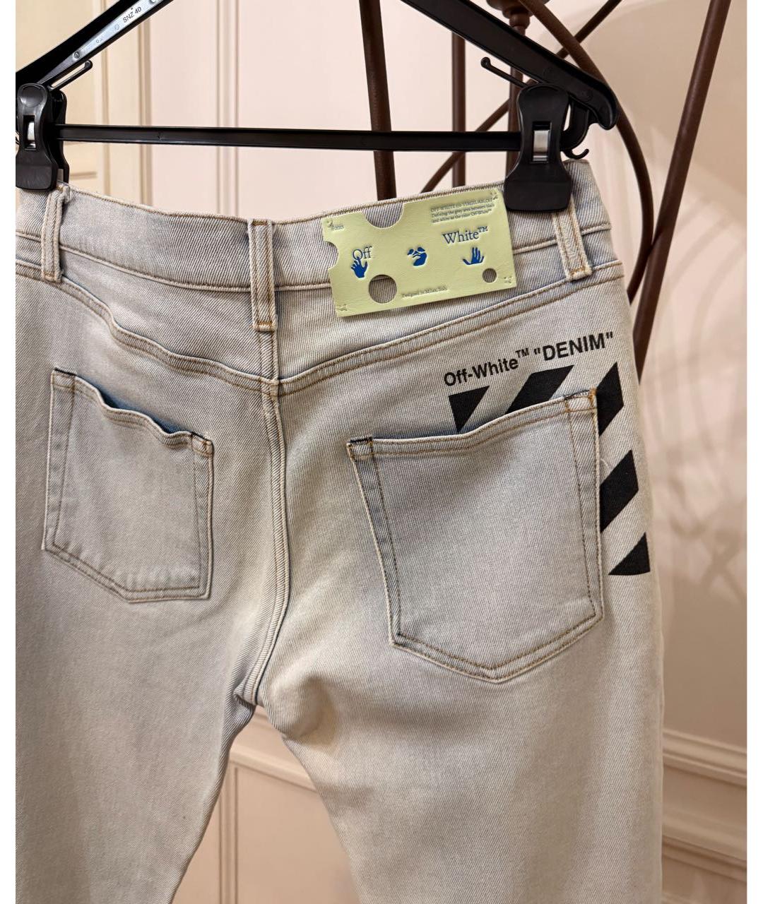 OFF-WHITE Голубые хлопко-эластановые джинсы слим, фото 4