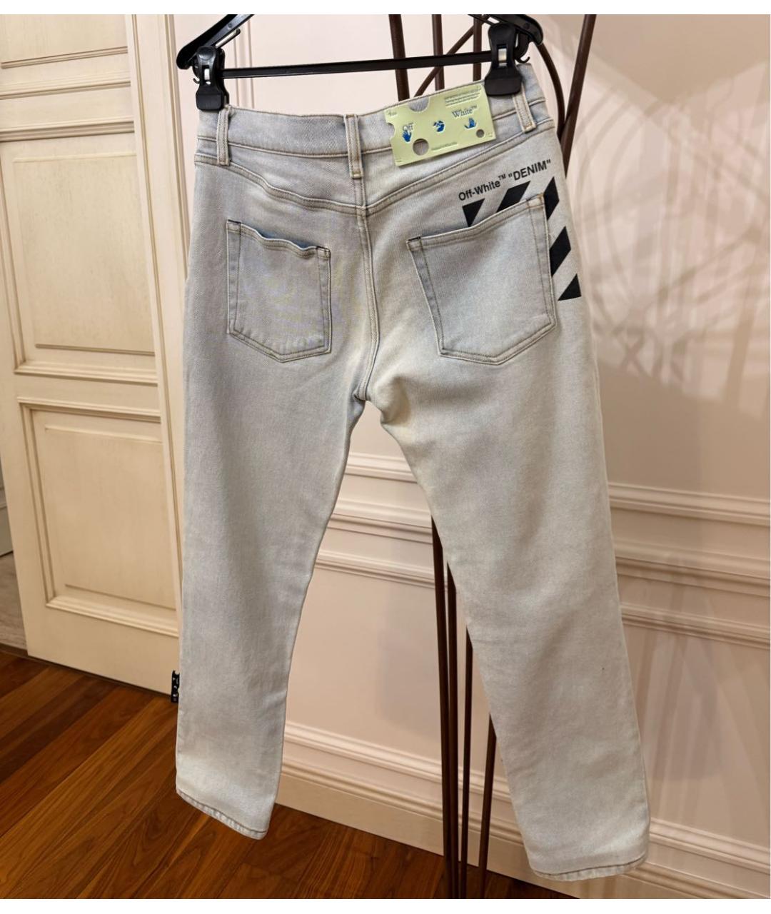 OFF-WHITE Голубые хлопко-эластановые джинсы слим, фото 2