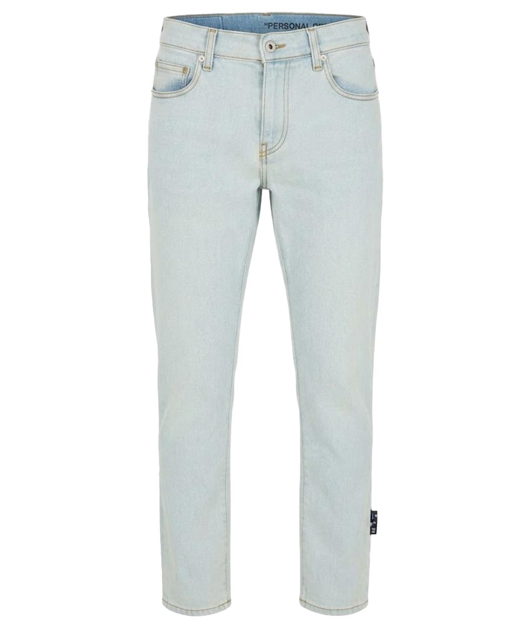 OFF-WHITE Голубые хлопко-эластановые джинсы слим, фото 1