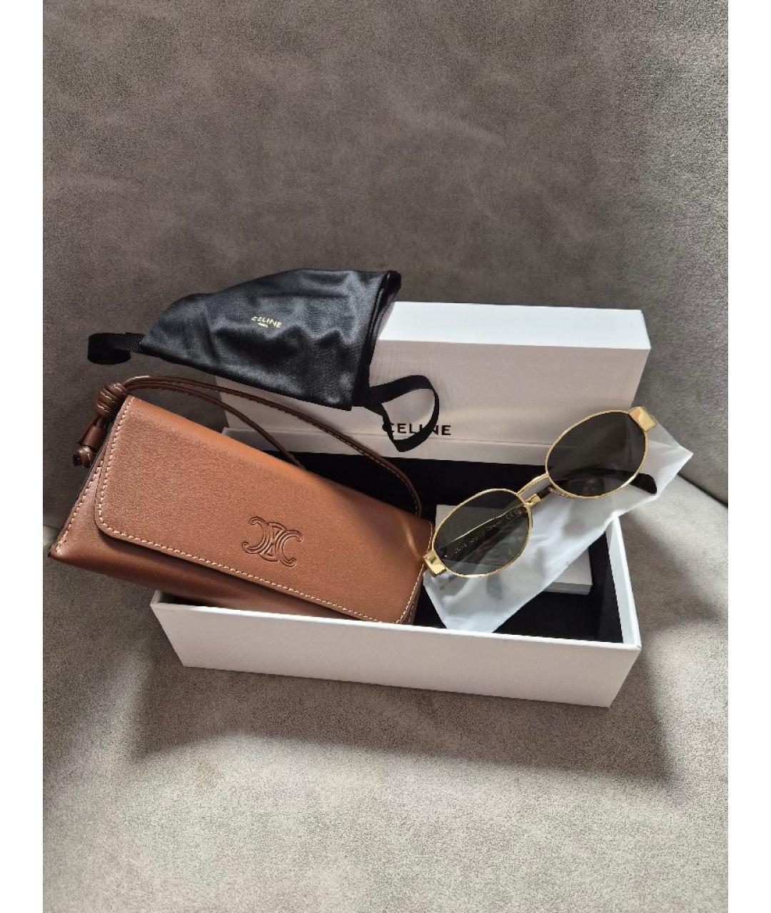 CELINE Золотые металлические солнцезащитные очки, фото 5
