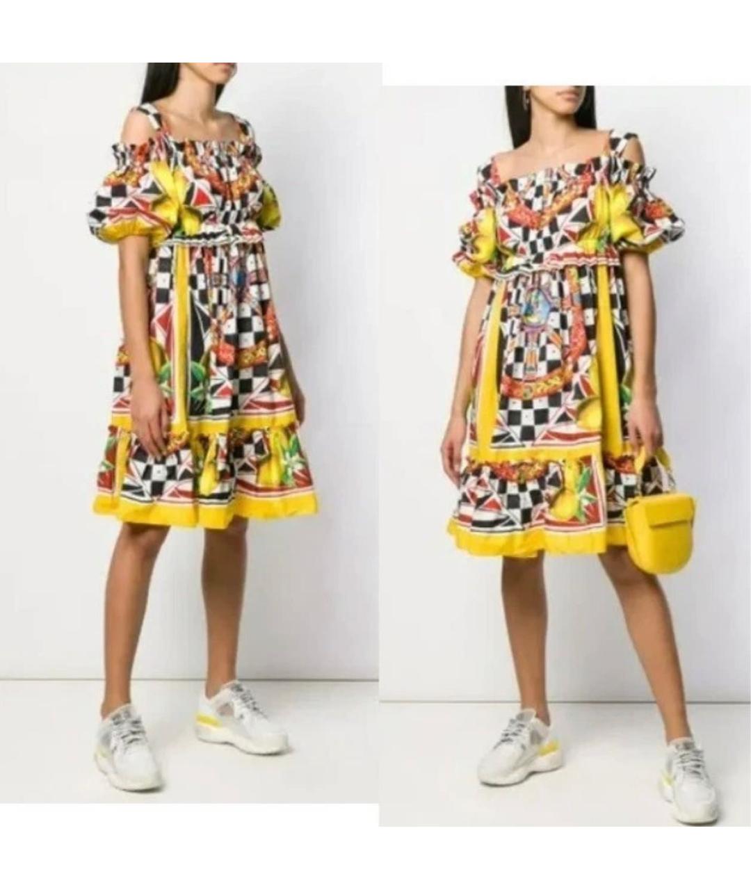 DOLCE&GABBANA Желтое хлопковое коктейльное платье, фото 2