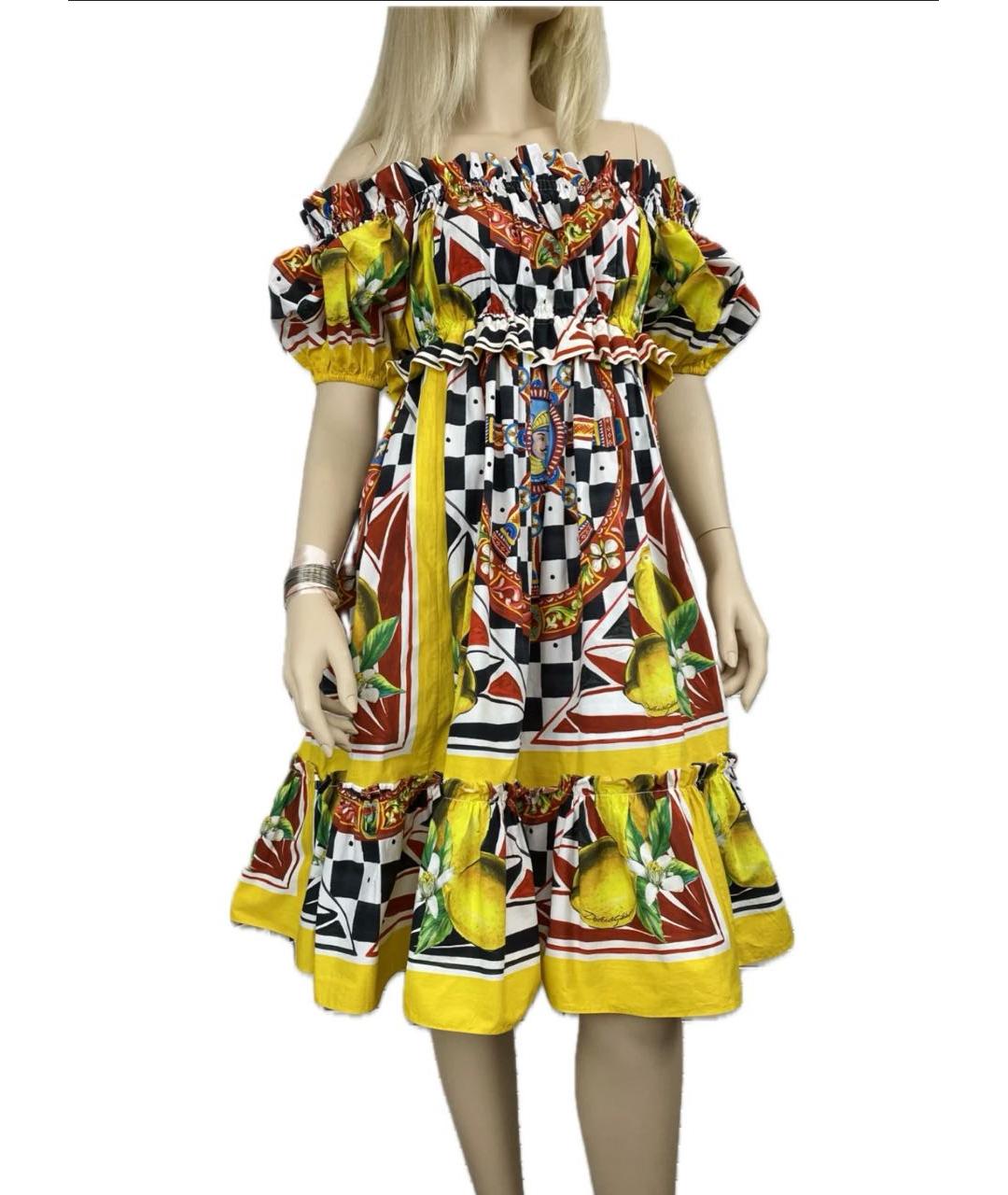 DOLCE&GABBANA Желтое хлопковое коктейльное платье, фото 6