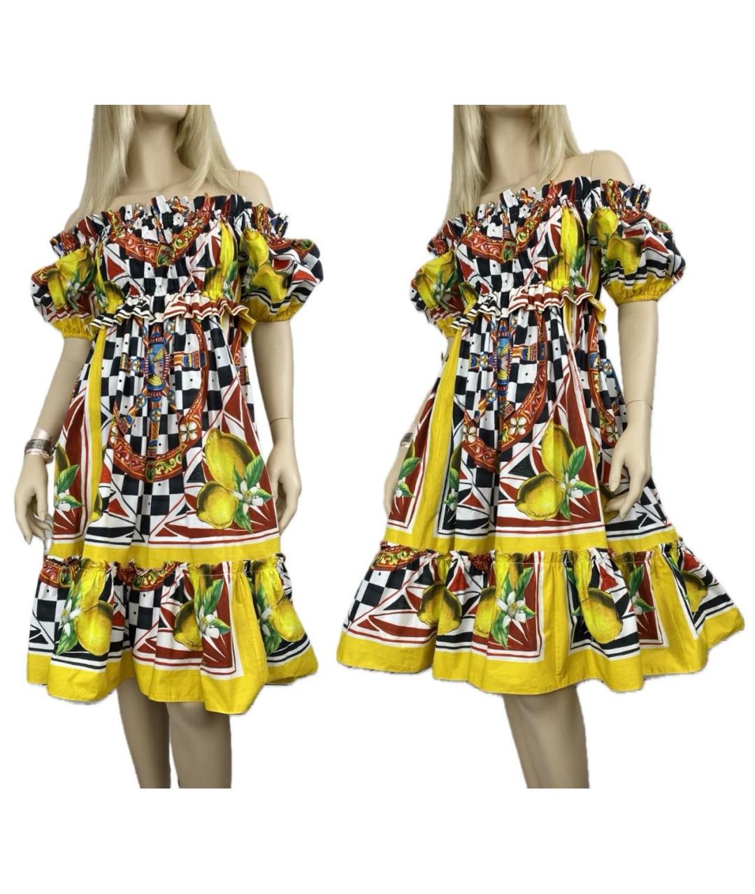 DOLCE&GABBANA Желтое хлопковое коктейльное платье, фото 4
