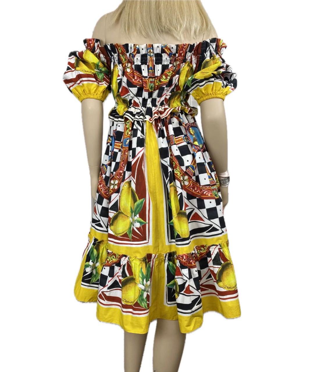 DOLCE&GABBANA Желтое хлопковое коктейльное платье, фото 5
