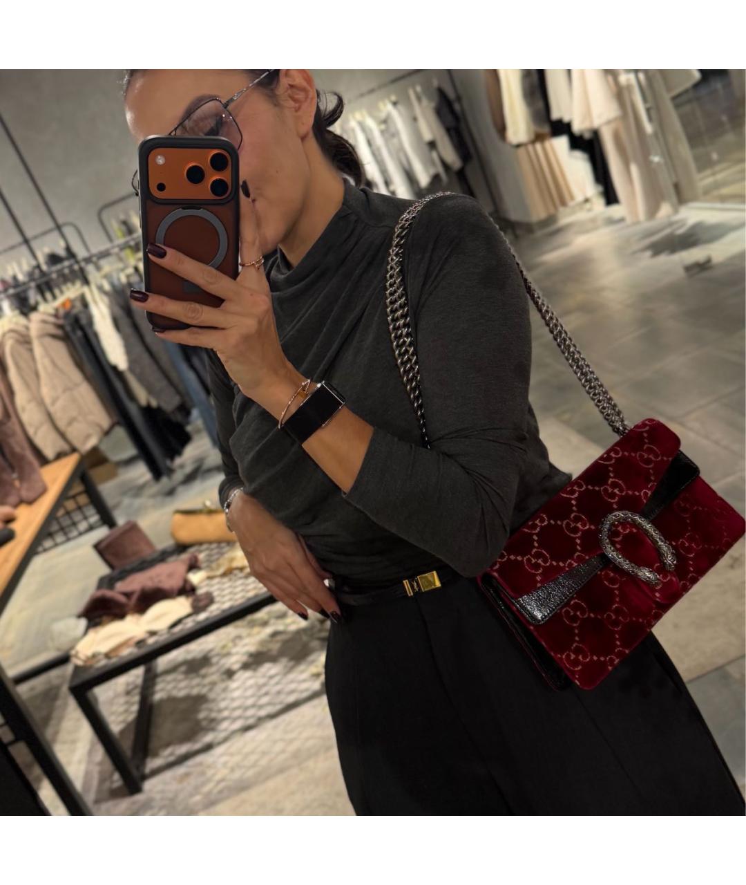 GUCCI Бордовая жаккардовая сумка через плечо, фото 5