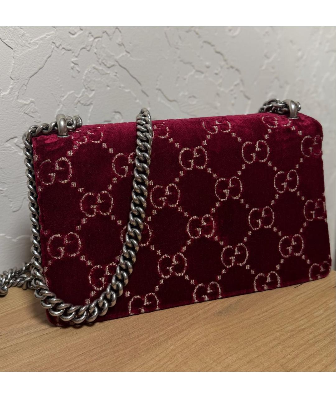 GUCCI Бордовая жаккардовая сумка через плечо, фото 3