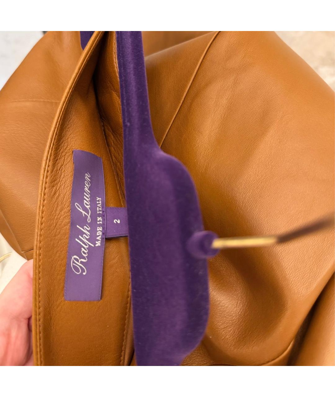 RALPH LAUREN PURPLE LABEL Коричневая кожаная юбка миди, фото 3