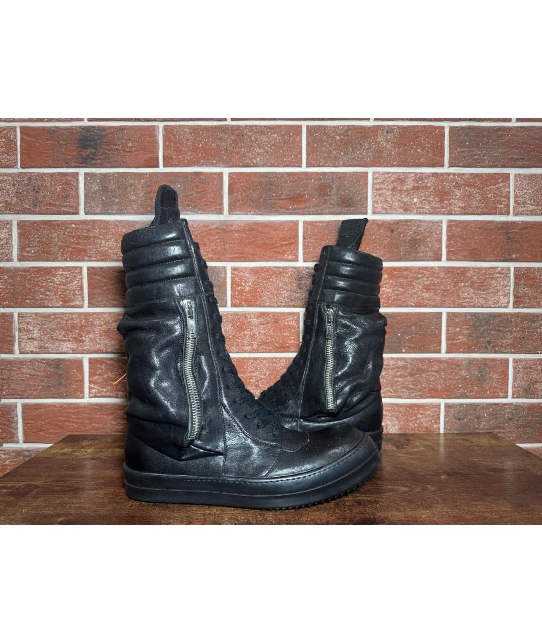 RICK OWENS Черные кожаные высокие ботинки, фото 5