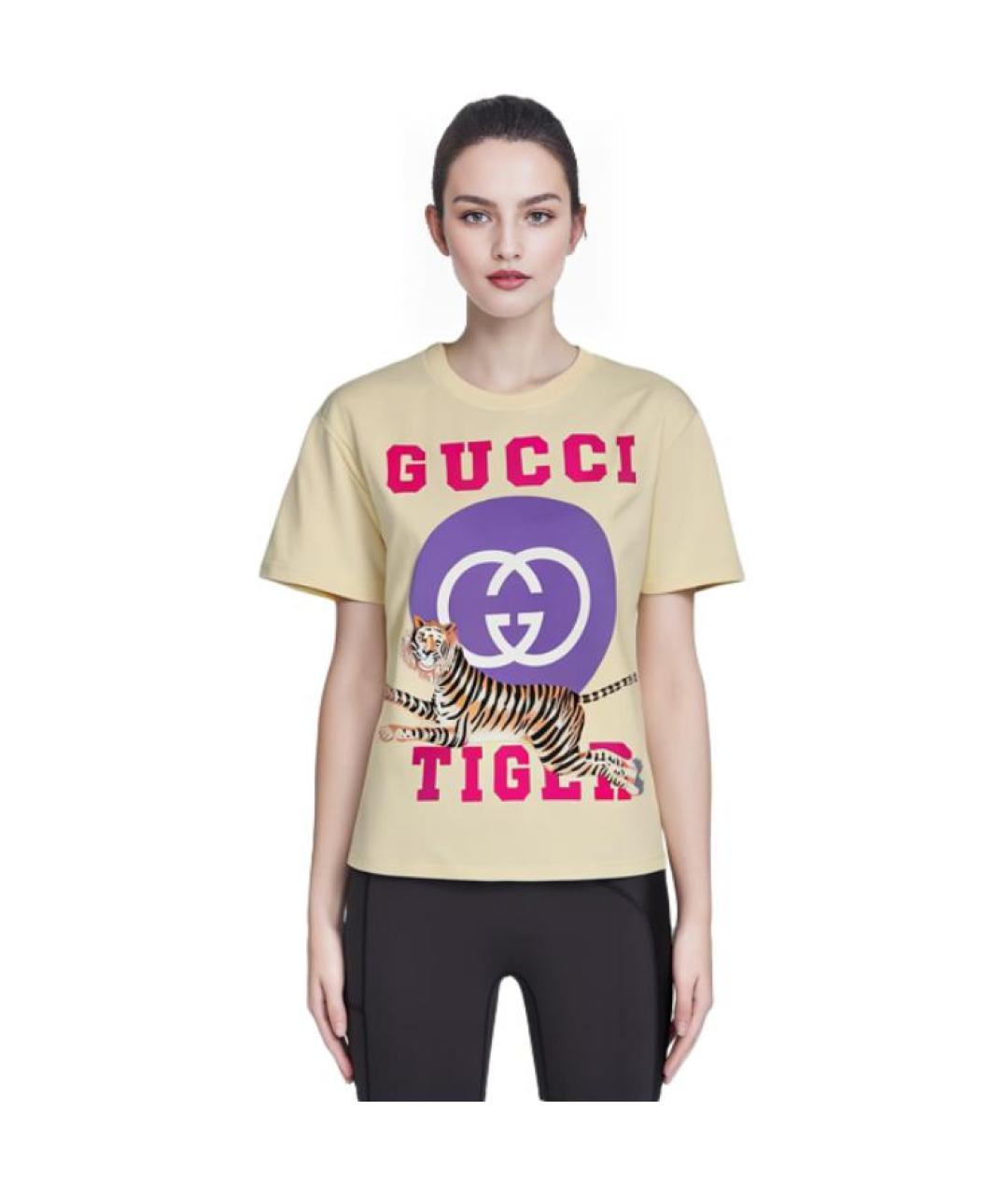 GUCCI Желтая хлопковая футболка, фото 2
