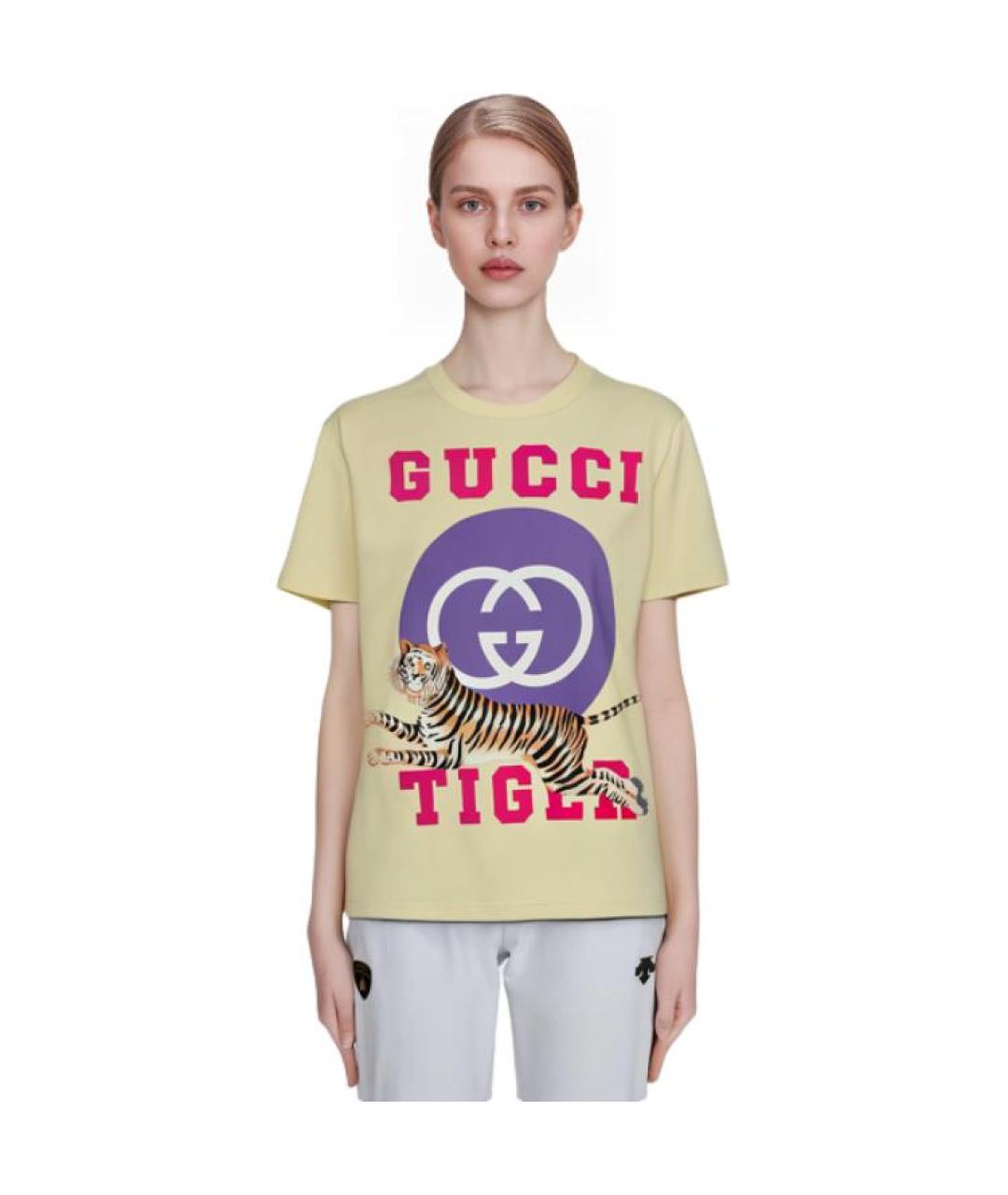 GUCCI Желтая хлопковая футболка, фото 3