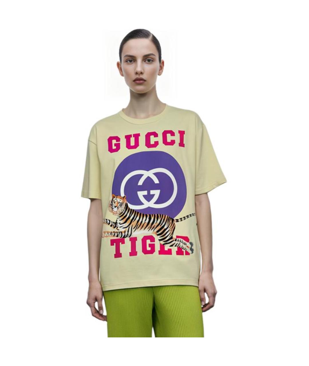 GUCCI Желтая хлопковая футболка, фото 4