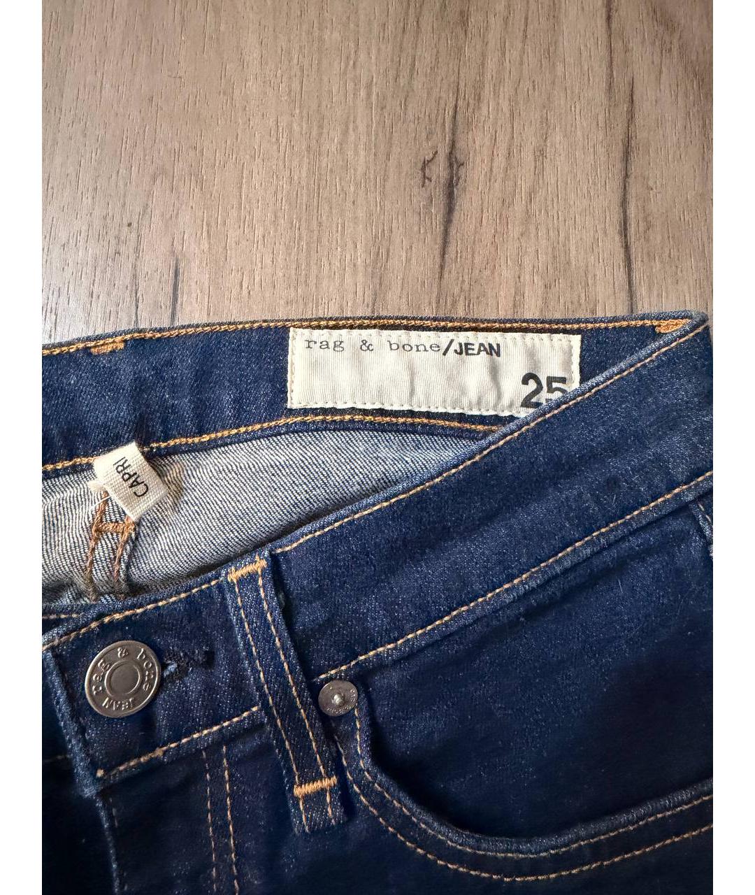 RAG & BONE Синие хлопок-полиэтиленовые джинсы слим, фото 3