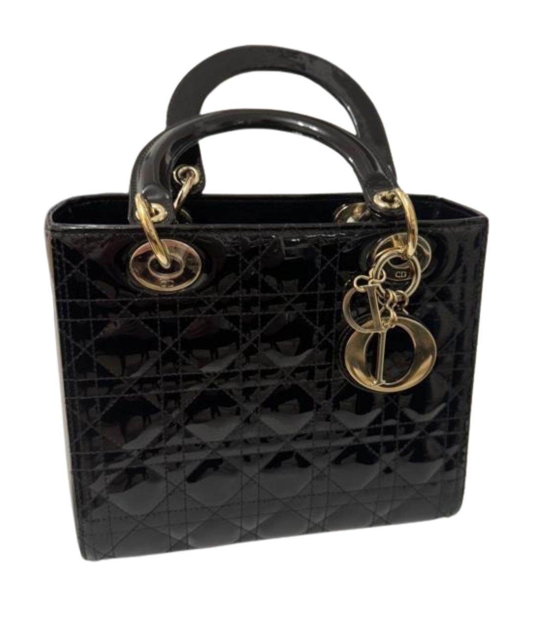 CHRISTIAN DIOR Черная сумка с короткими ручками из лакированной кожи, фото 1