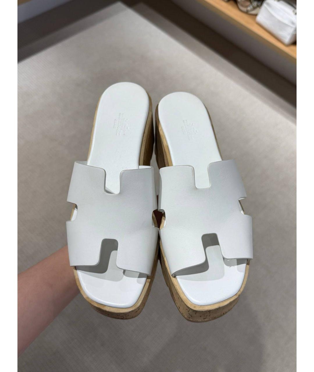 HERMES Белые кожаные сабо, фото 5