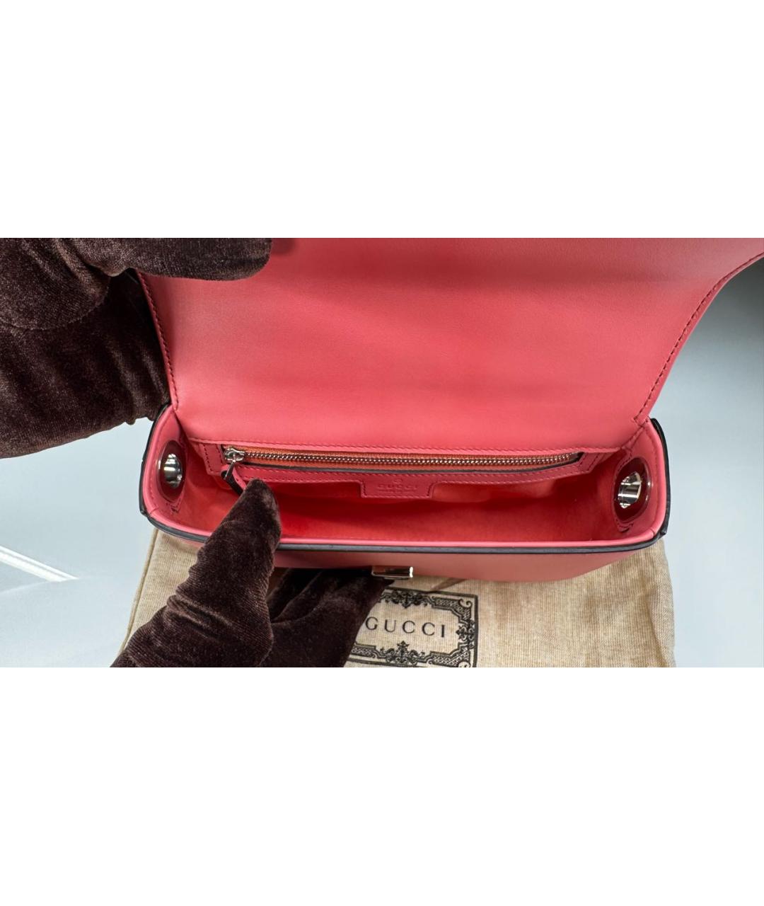 GUCCI Коралловая кожаная сумка через плечо, фото 4