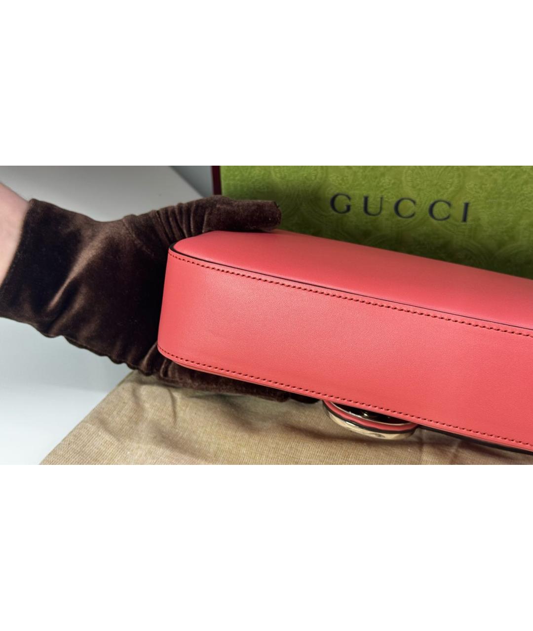 GUCCI Коралловая кожаная сумка через плечо, фото 7