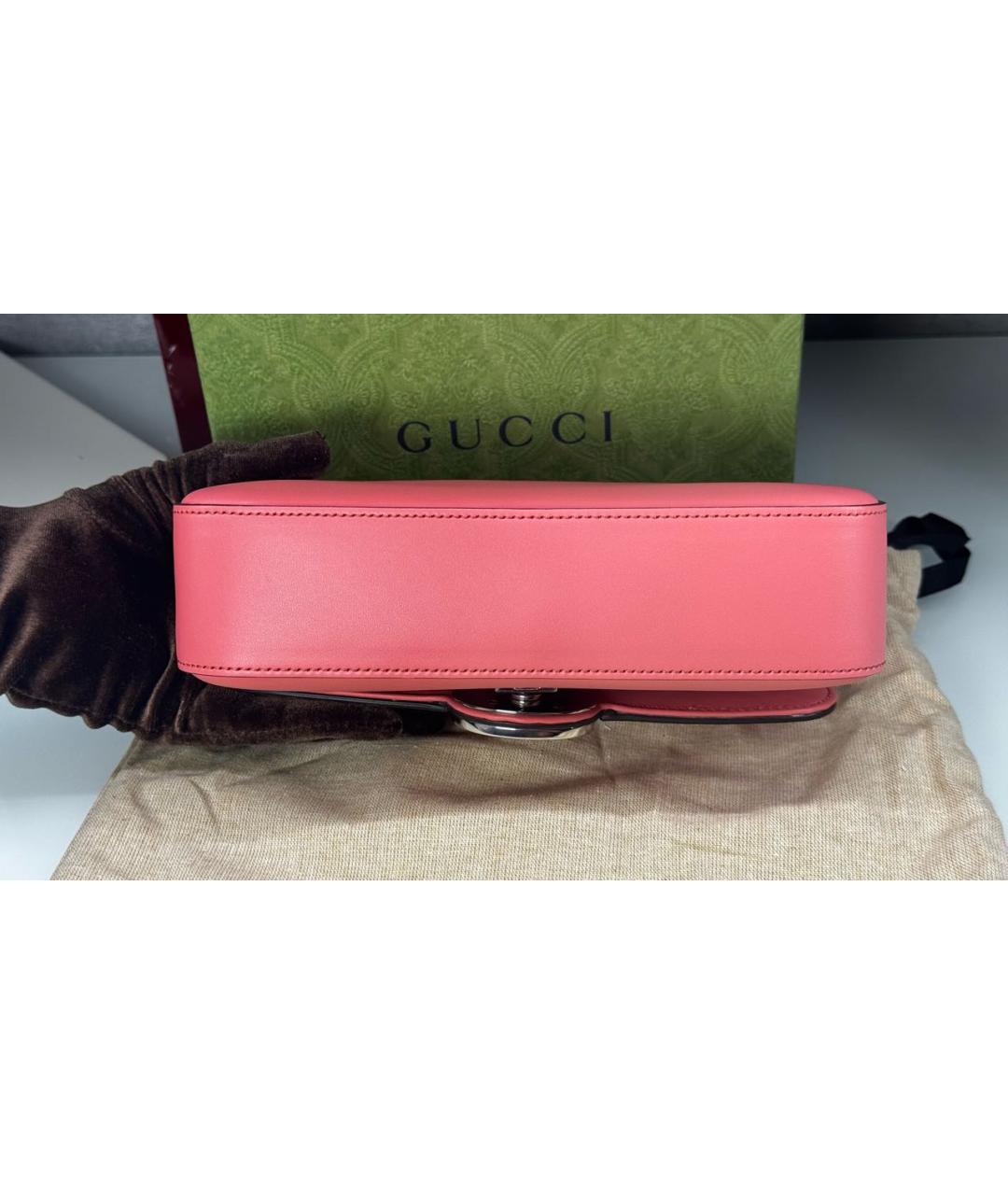 GUCCI Коралловая кожаная сумка через плечо, фото 8