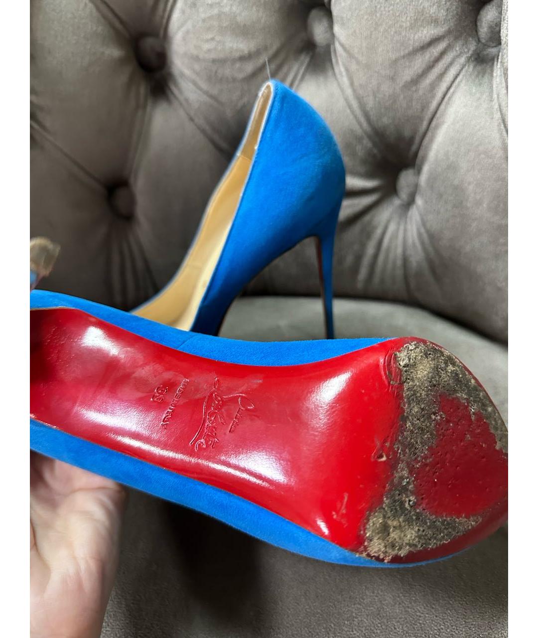 CHRISTIAN LOUBOUTIN Синие замшевые туфли, фото 4