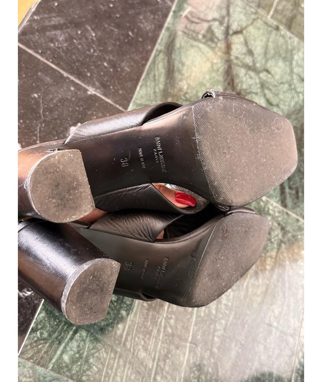 SAINT LAURENT Черные кожаные мюли, фото 6