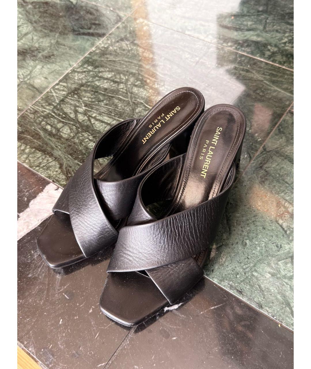 SAINT LAURENT Черные кожаные мюли, фото 3