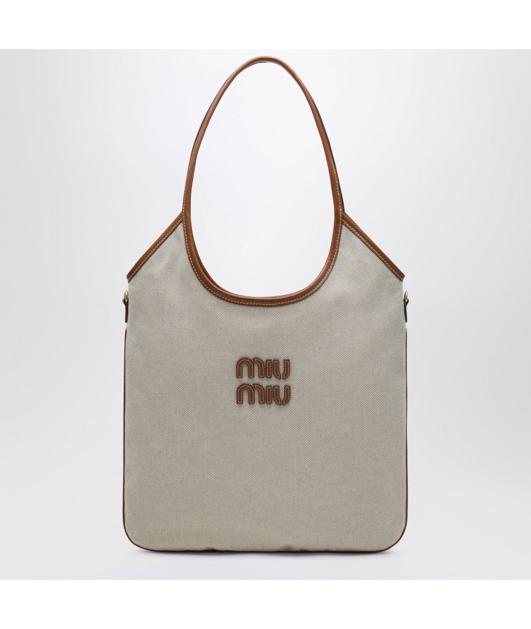 MIU MIU Бежевая хлопковая сумка с короткими ручками, фото 3