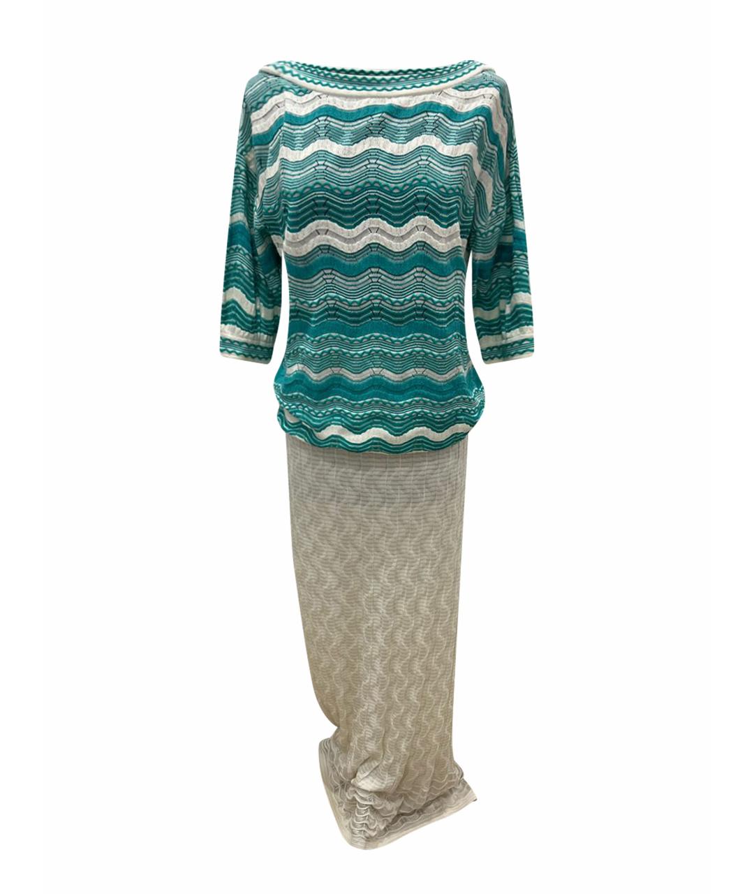 M MISSONI Бирюзовый хлопко-эластановый костюм с юбками, фото 1