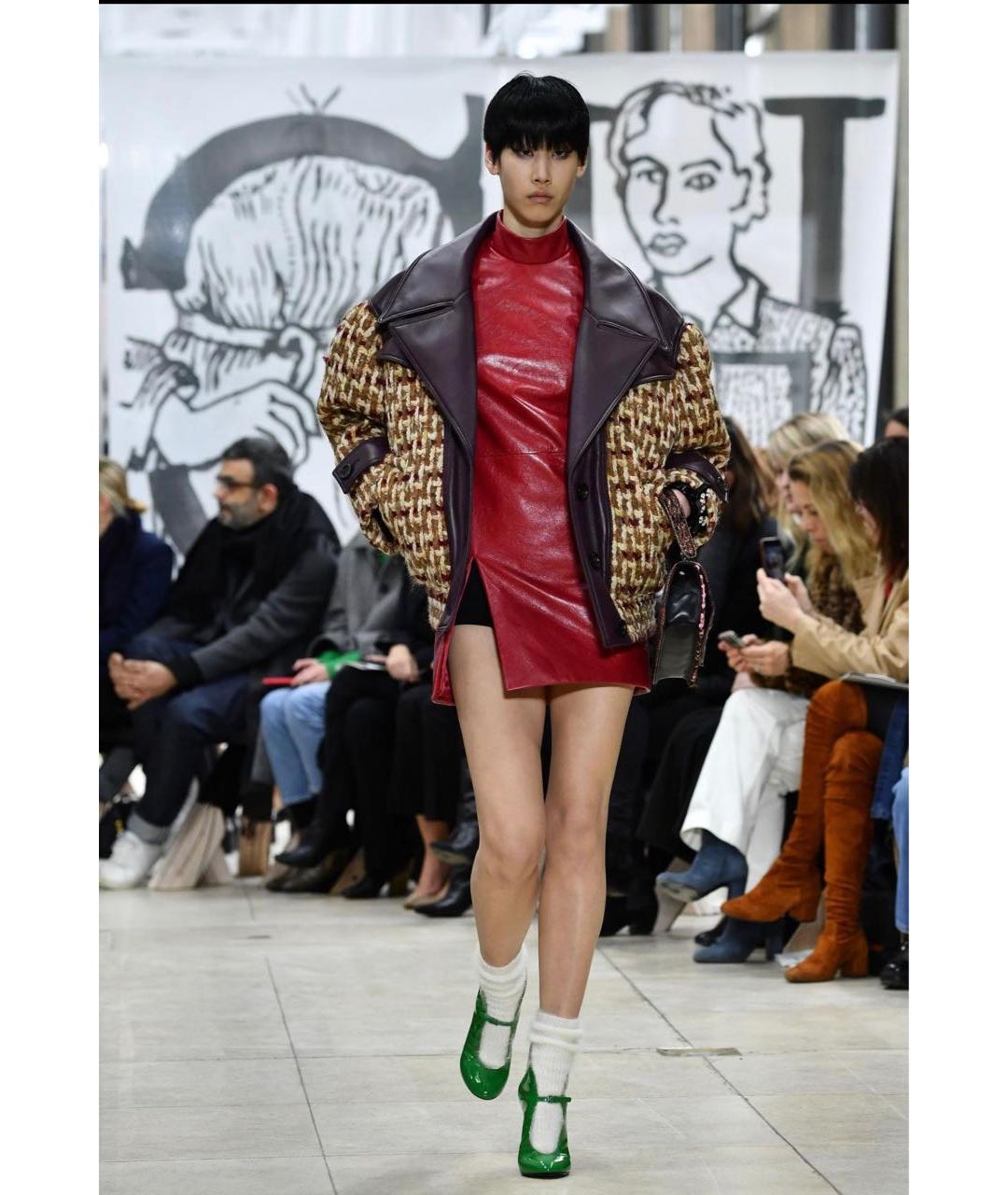 MIU MIU Бордовое кожаное коктейльное платье, фото 5