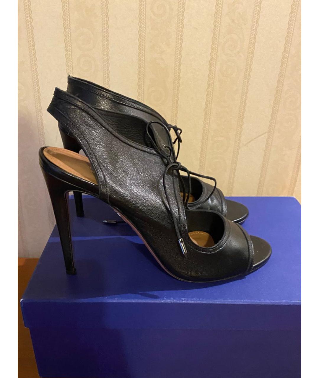 AQUAZZURA Черные кожаные босоножки, фото 8