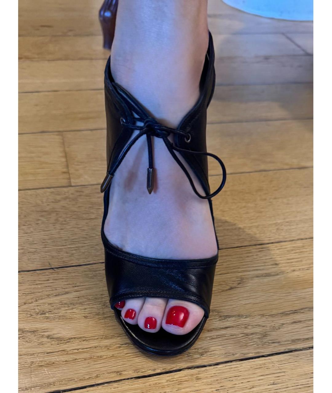 AQUAZZURA Черные кожаные босоножки, фото 3