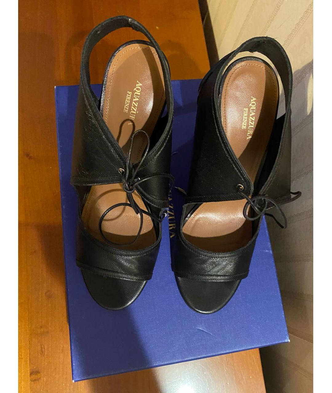 AQUAZZURA Черные кожаные босоножки, фото 7