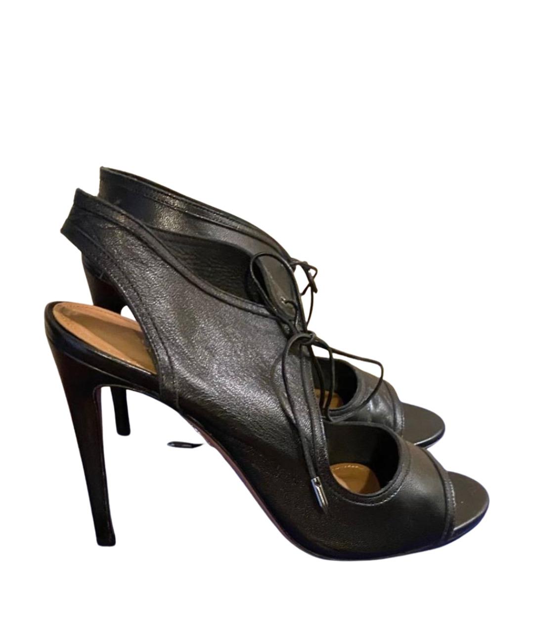 AQUAZZURA Черные кожаные босоножки, фото 1