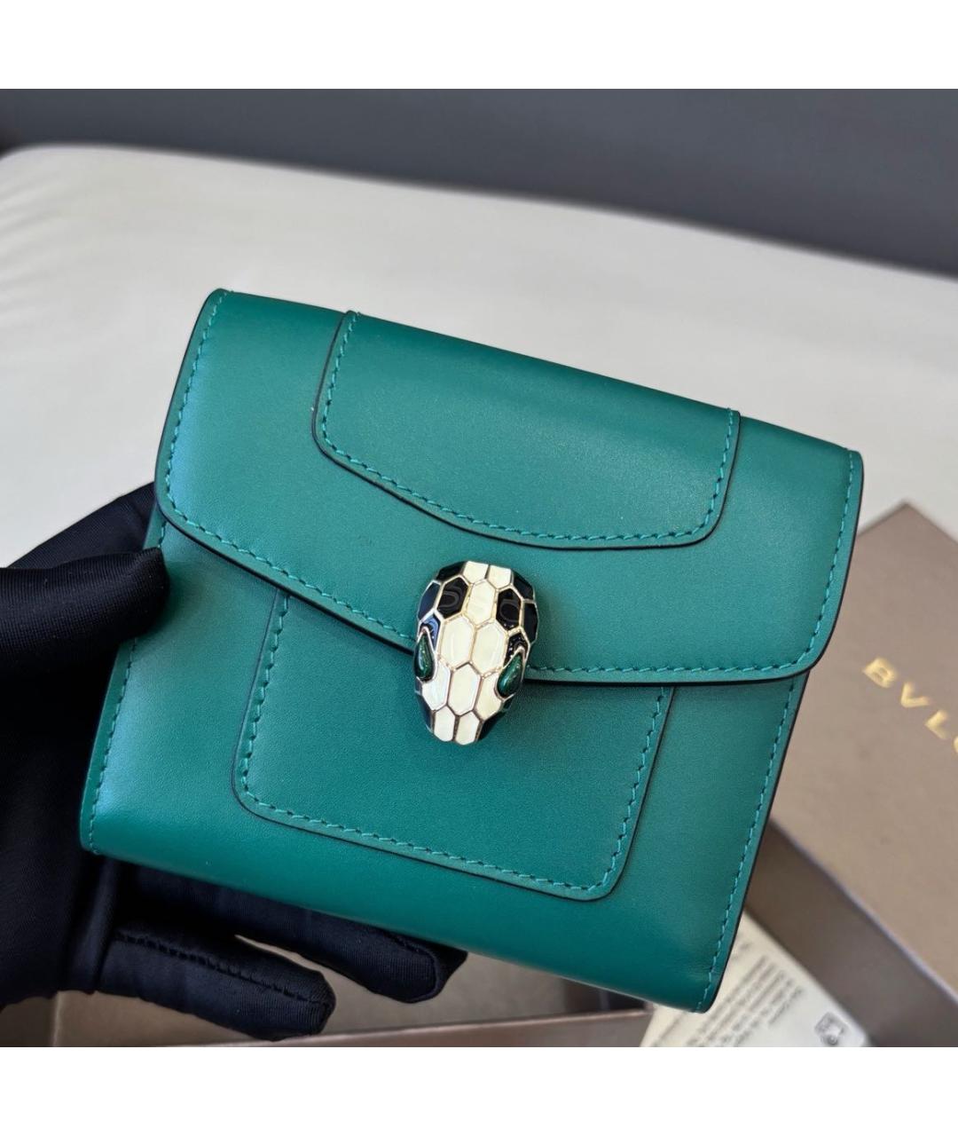 BVLGARI Зеленый кожаный кошелек, фото 2