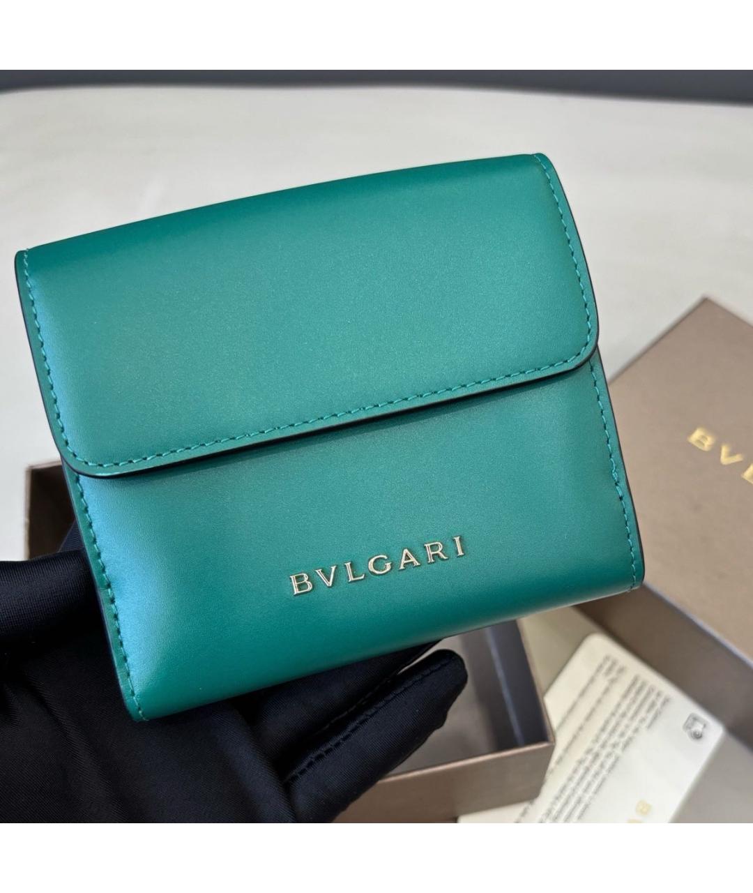 BVLGARI Зеленый кожаный кошелек, фото 4