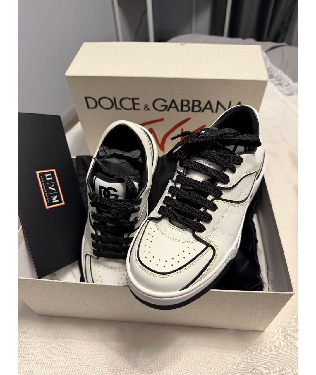 DOLCE&GABBANA Белые кожаные кеды, фото 2