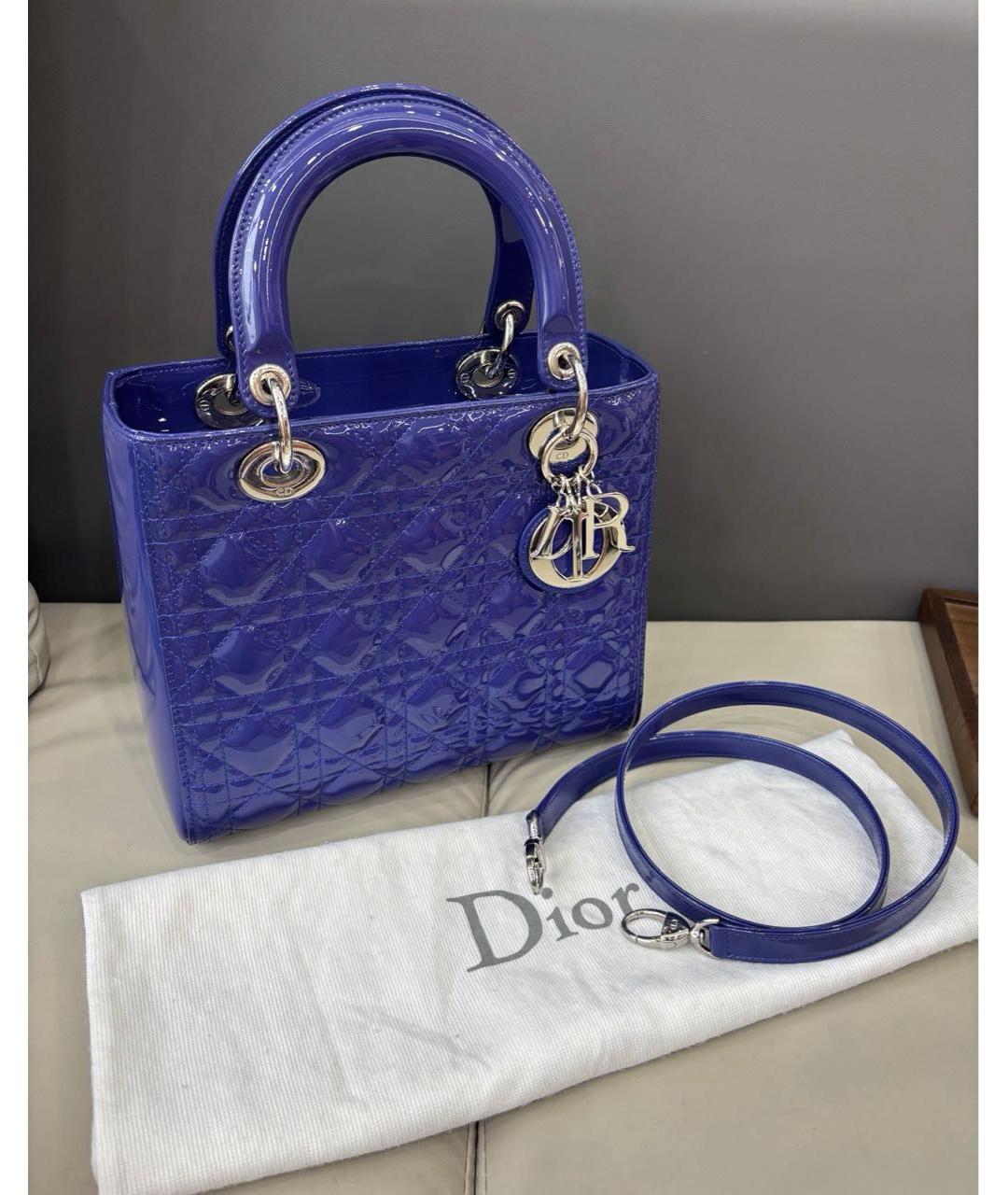 CHRISTIAN DIOR Синяя сумка через плечо из лакированной кожи, фото 2