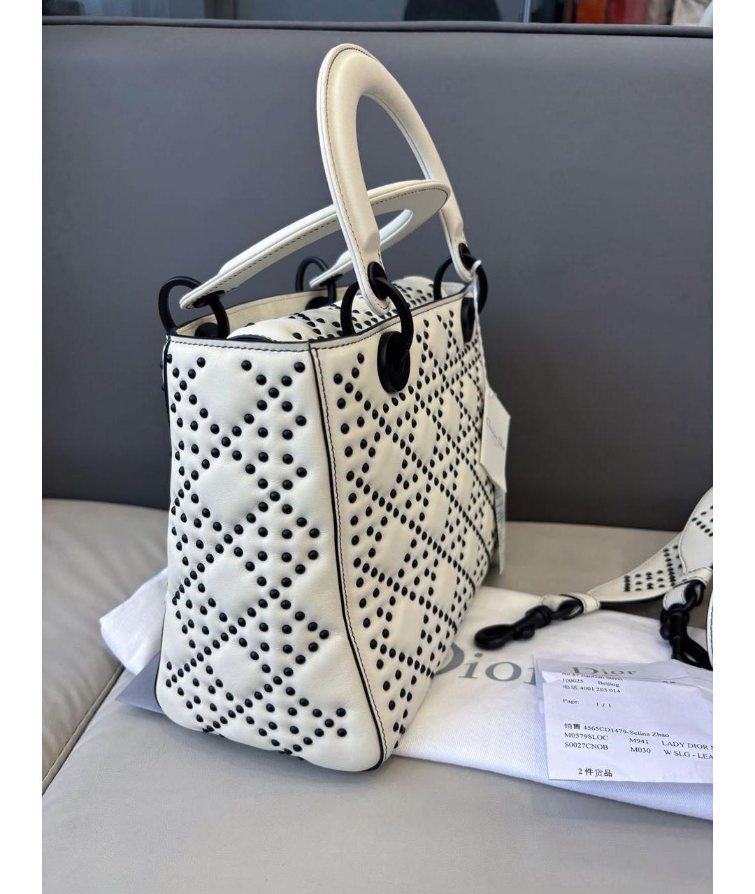 CHRISTIAN DIOR Белая кожаная сумка с короткими ручками, фото 3