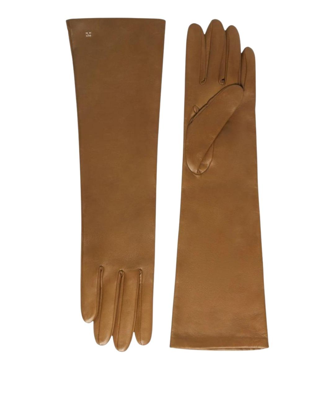 MAX MARA Коричневые кожаные перчатки, фото 1