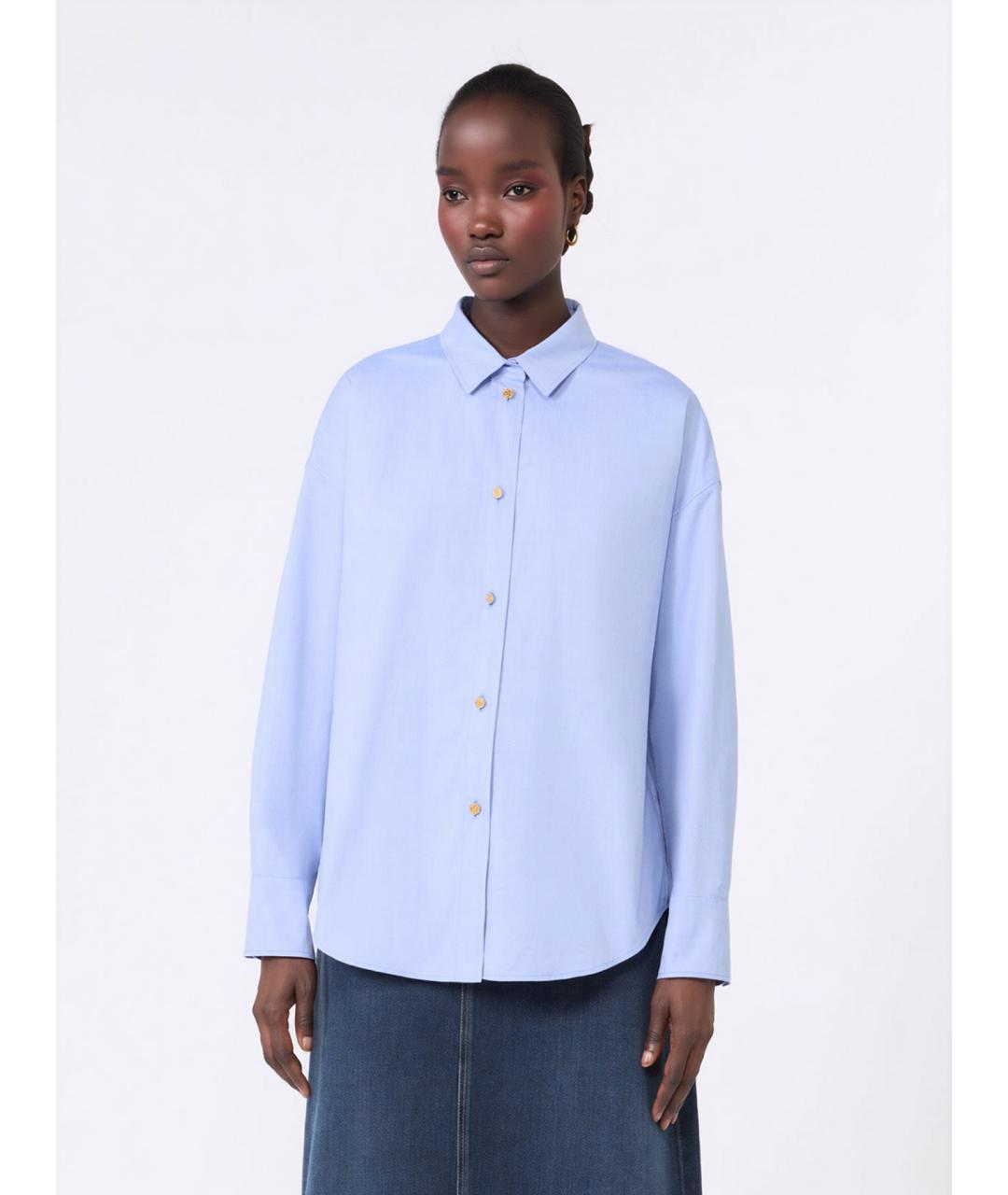 'S MAX MARA Синяя хлопковая рубашка, фото 4