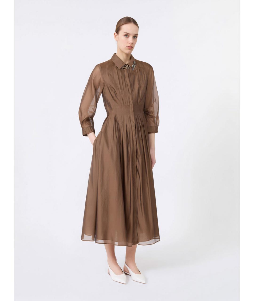 'S MAX MARA Коричневое шелковое повседневное платье, фото 2